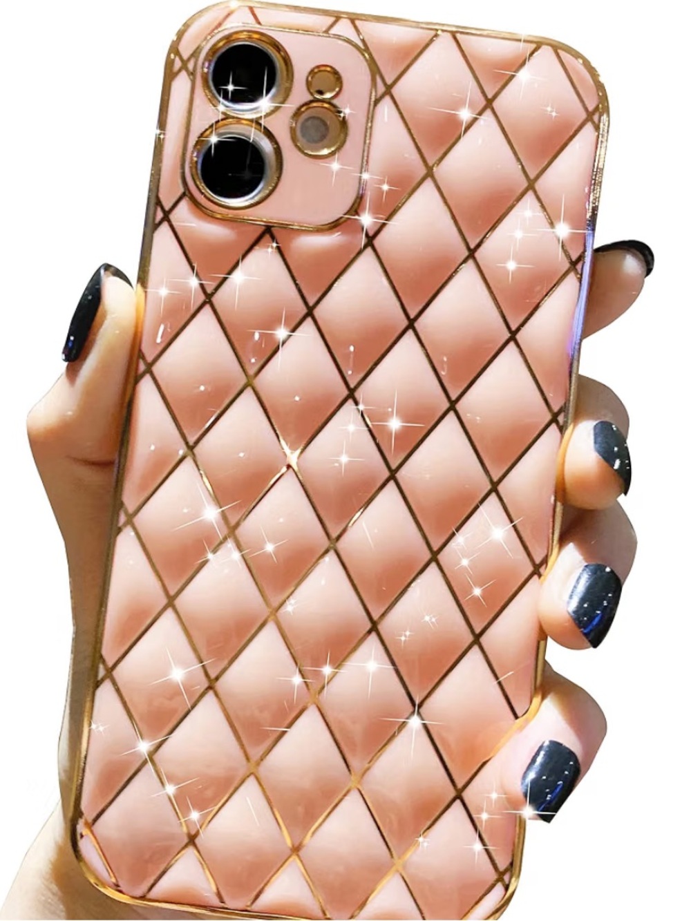 iPhone 12/12 Pro/12 Max Case Pink & Gold Quilted Design NWT